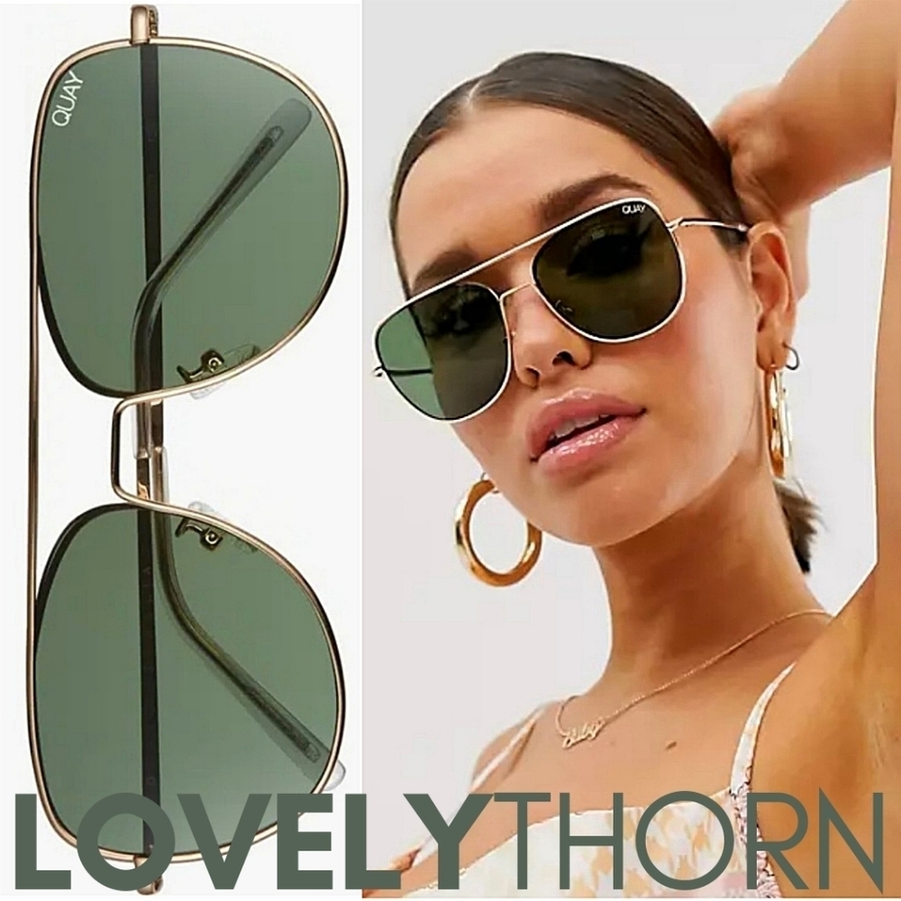 QUAY // ltd ed tony bianco collab gold frame dark olive lens pilot style aviator